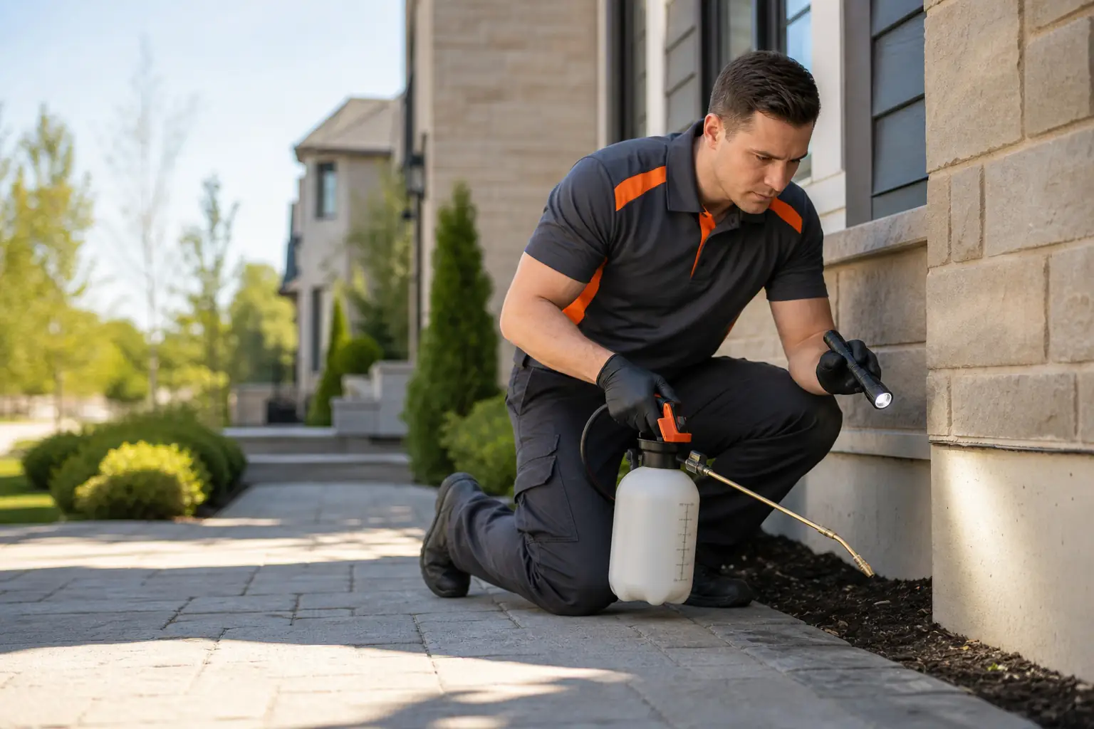 Pest control technician treating a home in Vaughan